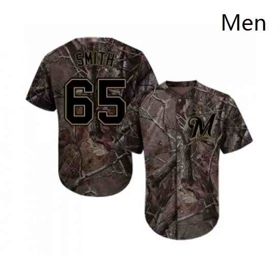 Mens Milwaukee Brewers 65 Burch Smith Authentic Camo Realtree Collection Flex Base Baseball Jersey